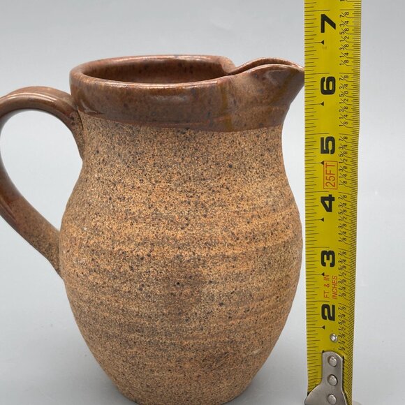 Vintage Studio Pottery Pitcher with Speckled Stoneware Texture Glazed Rim - Picture 7 of 7